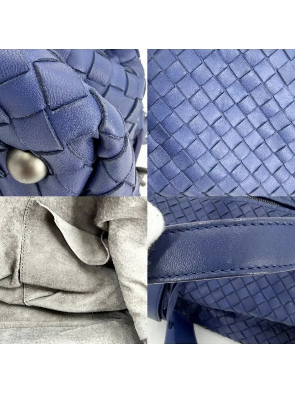 Bottega Veneta Intrecciato Montaigne Tote Shoulder Bag Leather Blue Matte Black